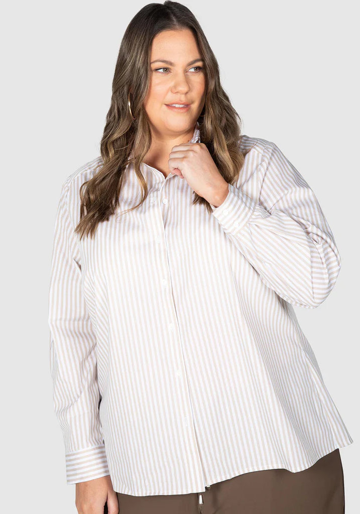 Elle Stripe Shirt - Stone/White