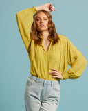 Another Love Shirred Neck Top - Chartreuse