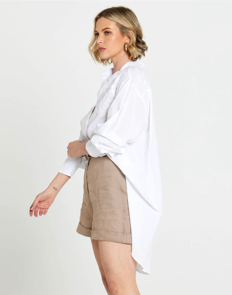 Dreams Embroidered Oversized Shirt - White