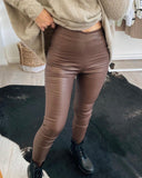 Chocolate wax coated skinny pants